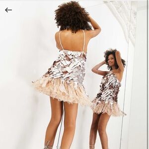 ASOS edition square paillette sequin mini dress with faux feathers